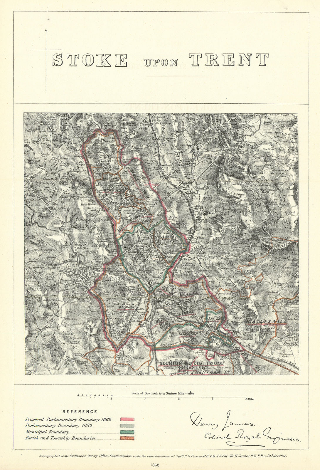 Stoke-upon-Trent, Staffs. JAMES. Parliamentary Boundary Commission 1868 map